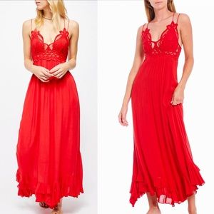 Free People Red Adella Maxi Slip Dress Medium